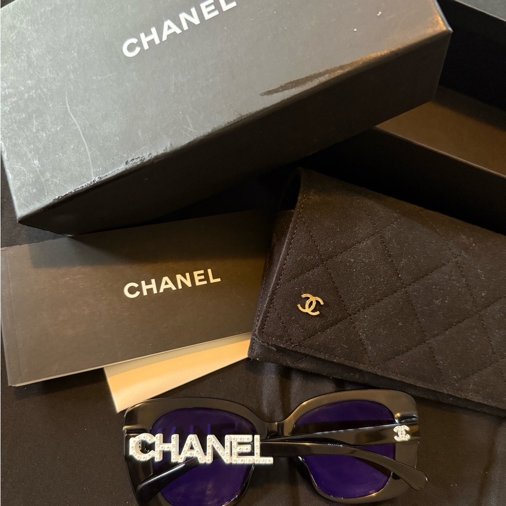 Chanel Black Sunglasses with Purple Lenses